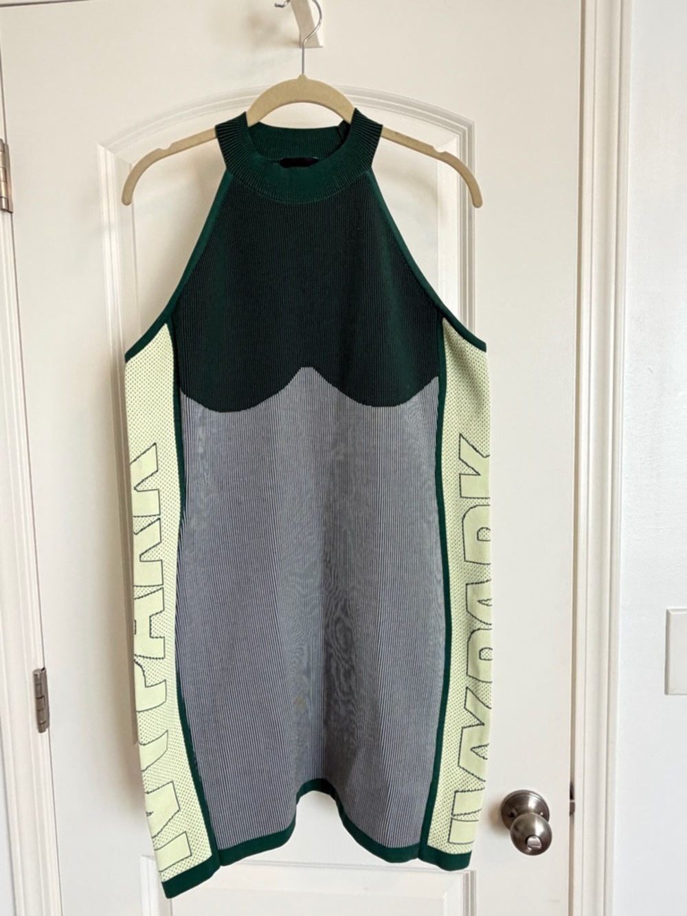 IVY PARK Strapless Knit Dress in Dark Green, Light Green, Gray